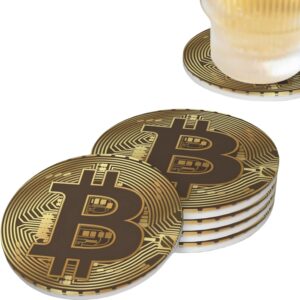 Bitcoin BTC Crypto Currency Coasters for Drinks Set of 4, Absorbent Ceramic Drink Coasters for Coffee Table Wooden Table Cup Bar, 4 Inches Bitcoin BTC Crypto Currency Coasters for Drinks Set of 4, Absorbent Ceramic Drink Coasters for Coffee Table Wooden Table Cup Bar, 4 Inches